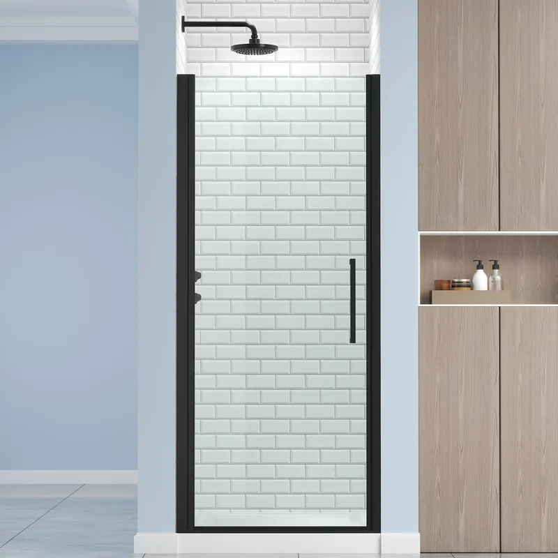 ENSO SENKA Frameless Pivot Shower Door 28.8-30" W X 72" H, 1/4" (6mm) Clear SGCC Tempered Glass, Hinged Pivot Swing Shower Door, Reversible Installation, Easy to Clean, Matte Black