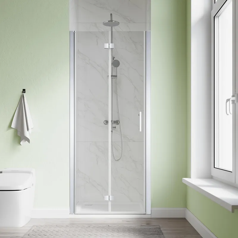 SL4U Bifold Shower Door, 30" W x 72" H, 1/4" Tempered Glass Shower Door, Foldable Shower Glass Door, Easy to Clean, Brushed Nickel Finish