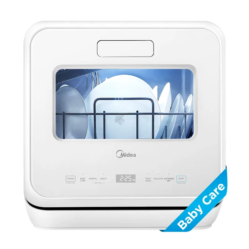 Midea MDC17P4CWW Portable Countertop Mini 1.32Gal Built-in Water Tank, Baby Care, No Hookup Needed, 360° Dual Spray,High-Temp wash, Dishwasher for Apartments& RVs, White, Whole