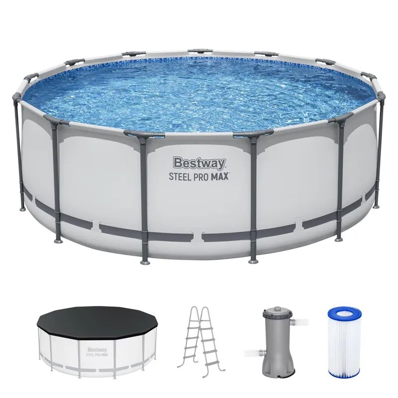 Bestway Steel Pro MAX 13‘ x 48" Above Ground Pool, Round Metal Frame Outdoor Swimming Pool Set with Filter Pump, Ladder, and Cover, Gray
