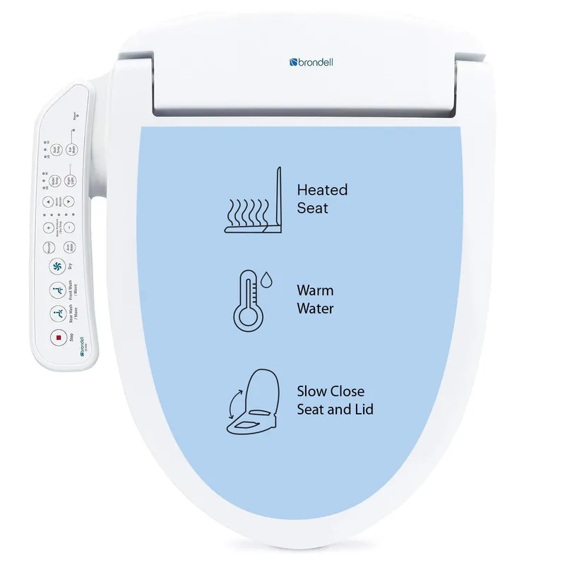 Brondell SE400-EW Swash SE400 Electric Bidet Toilet Seat With Heated Seat, Oscillating Stainless Steel Nozzle, Warm Air Dryer, Night Light, Gentle Close Lid, White Side Arm Control, Elongated