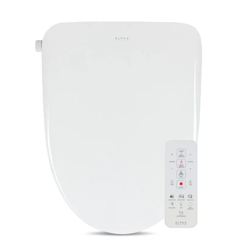 ALPHA BIDET UX Pearl Bidet Toilet Seat in Elongated White Ultra Low Profile Endless Warm Water Arced Stainless Steel Nozzle LED Nightlight Dryer Deodorizer 3 Year Warranty