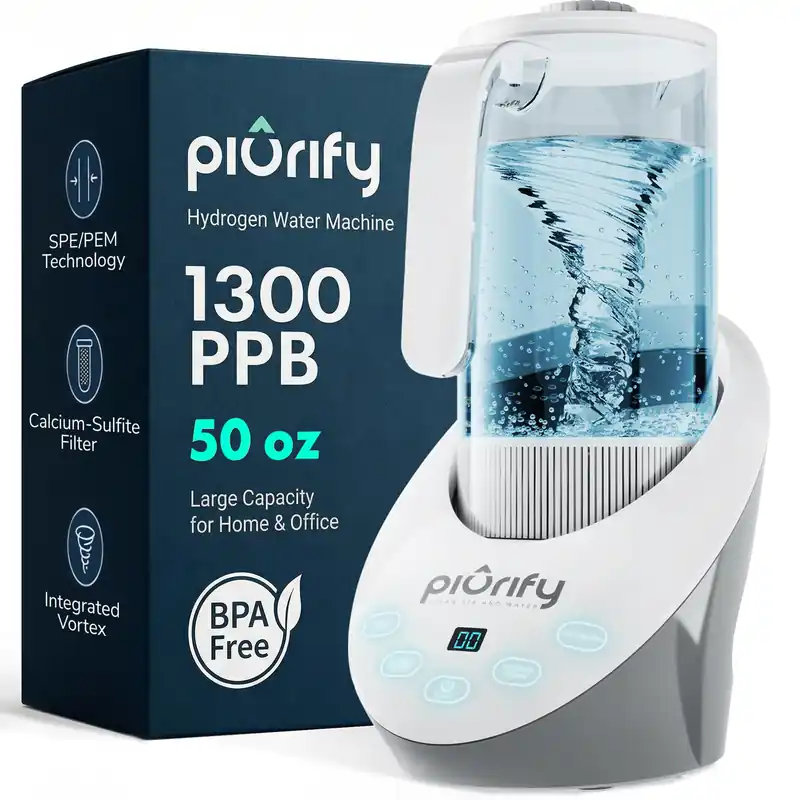 PIURIFY 3 in 1 Hydrogen Water Machine Hydrogen Water Generator + Vortex Structured Water + Calcium Sulfite Filter SPE/PEM Hydrogen Water Pitcher with Magnetic Water BPA-Free Tritan 50 OZ