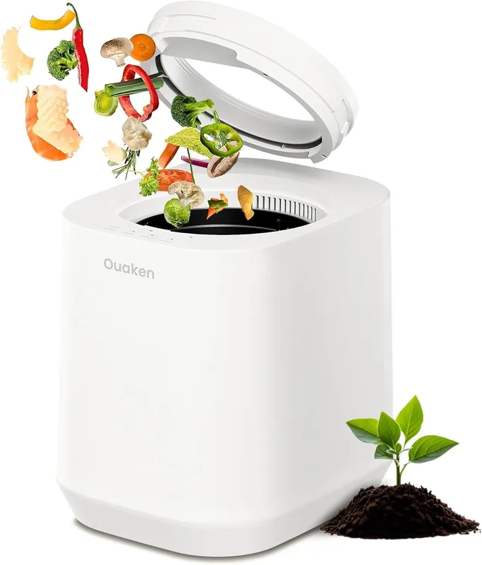 Ouaken 4L Electric Composter for Kitchen, Smart Countertop Compost Bin, Odorless Low Noise Auto-Cleaning Turn Food Waste into Fertilizer, Indoor Food Waste Compost Machine, White