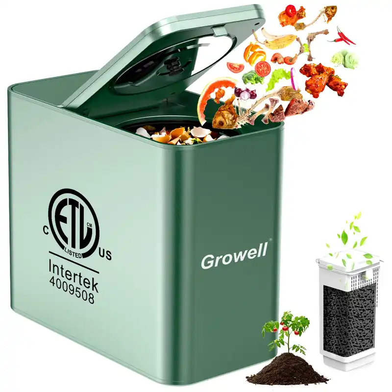 Growell Electric Composter for Kitchen, 3.2L Smart Odorless Compost Bin, Low Noise & Odorless, Indoor Countertop Food Waste Composter with LED Display, One-Touch Operation, Auto-Cleaning, EC04 (Green)