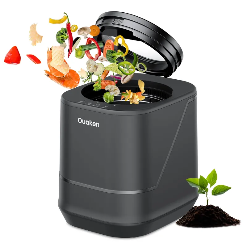 Ouaken 4L Electric Composter for Kitchen, Smart Countertop Compost Bin, Odorless Low Noise Auto-Cleaning Turn Food Waste into Fertilizer, Indoor Food Waste Compost Machine, Black