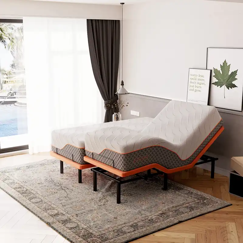 Split King Adjustable Bed Frame with Mattress - 14” Luxury Hybrid Mattress, Smart APP Contorl, Massage, Zero Gravity, Anti-Snore, 5 Minutes Installation, Head and Foot Incline, Medium Soft, Split King