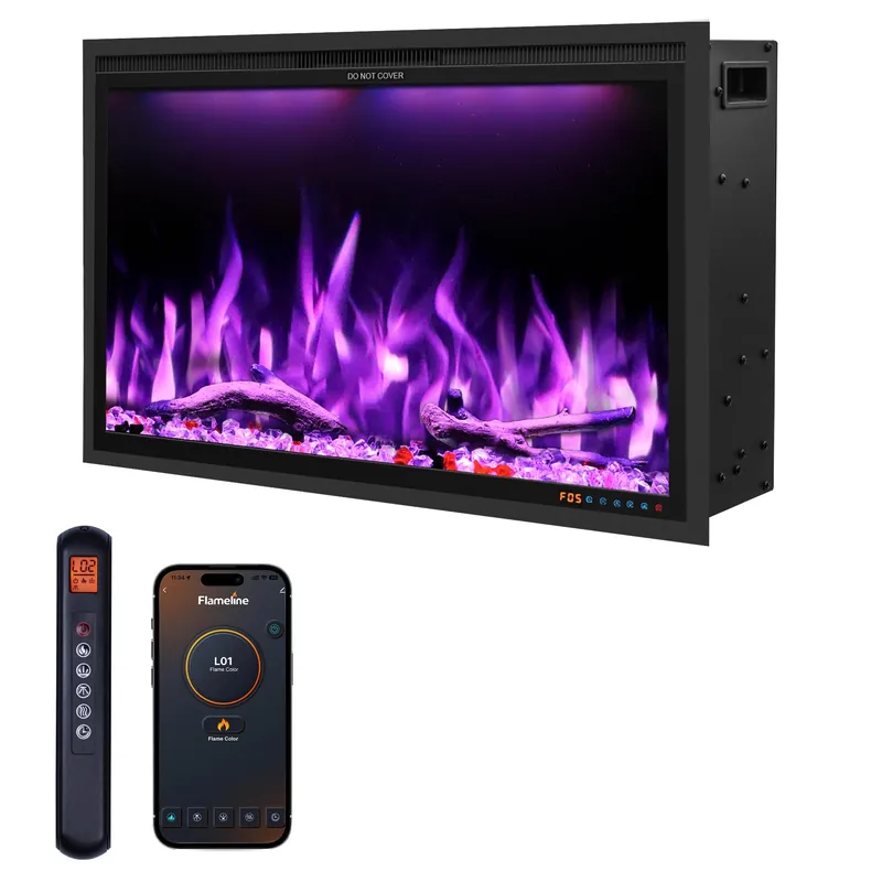 40" WiFi Electric Fireplace Insert, Ultra-Narrow Bezel Fireplace Heater with APP Control, 3 Top Light Colors, 13 Flame & Fuel Bed Colors, 9H Timer, Recessed/Wall Mounted, 750/1500W, Black