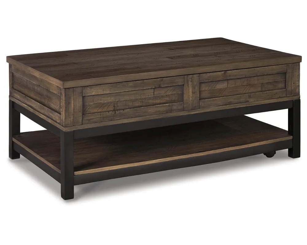 Signature Design by Ashley Johurst Rustic Rectangular Lift Top Coffee Table and Fixed Lower Shelf, Brown