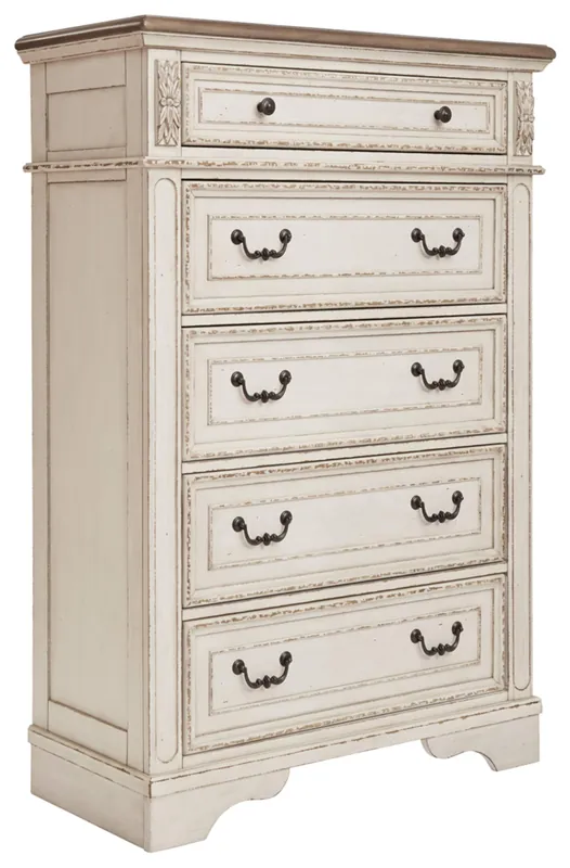 Signature Design by Ashley Realyn Dresser Chest Of Drawers, Two‑Tone Cottage Style Bedroom Dresser With Smooth‑Gliding Drawers, Wood Construction For Kids And Adult Bedrooms, Chipped White