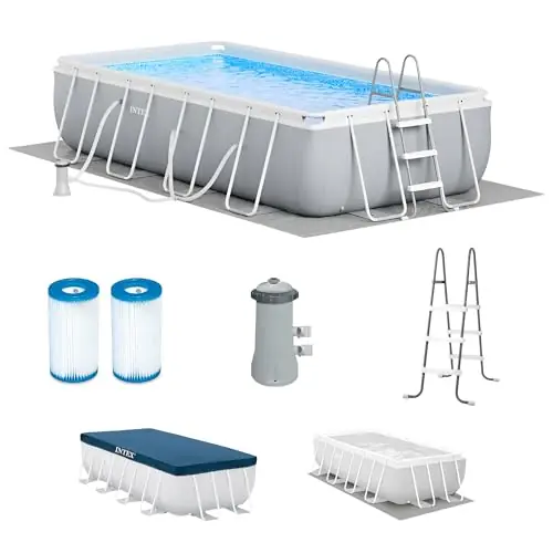 INTEX 26791EH Prism Frame Premium Rectangular Above Ground Swimming Pool Set 16ft x 8ft x 42in – Complete Set Includes 1000 GPH Cartridge Filter Pump