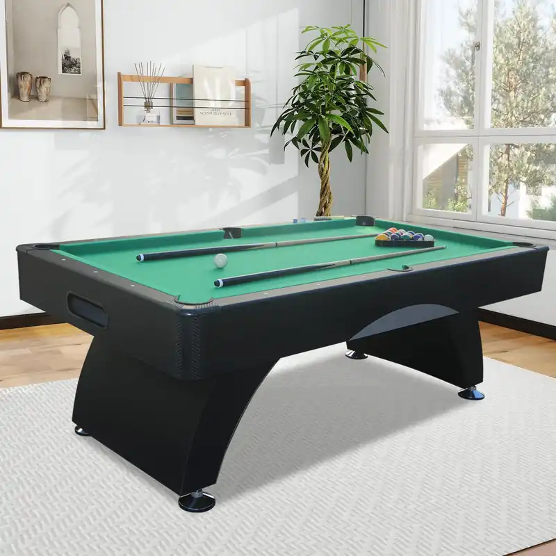 Billiards Table,7 FT Pool Table with Premium Accessories, Durable Matte-Black Finish, and Heavy Duty Legs for Modern Adult Rrec Room Family Game Room (Black+Green)