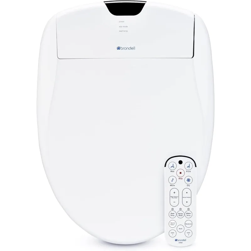 Brondell Bidet Toilet Seat S1400, Smart Toilet Seat, Dual Stainless-Steel, Self-Cleaning Nozzle With Clean Plus Technology, Endless Warm Water Bidet, Warm Air Dryer-Nightlight, Heated Seat, Elongated