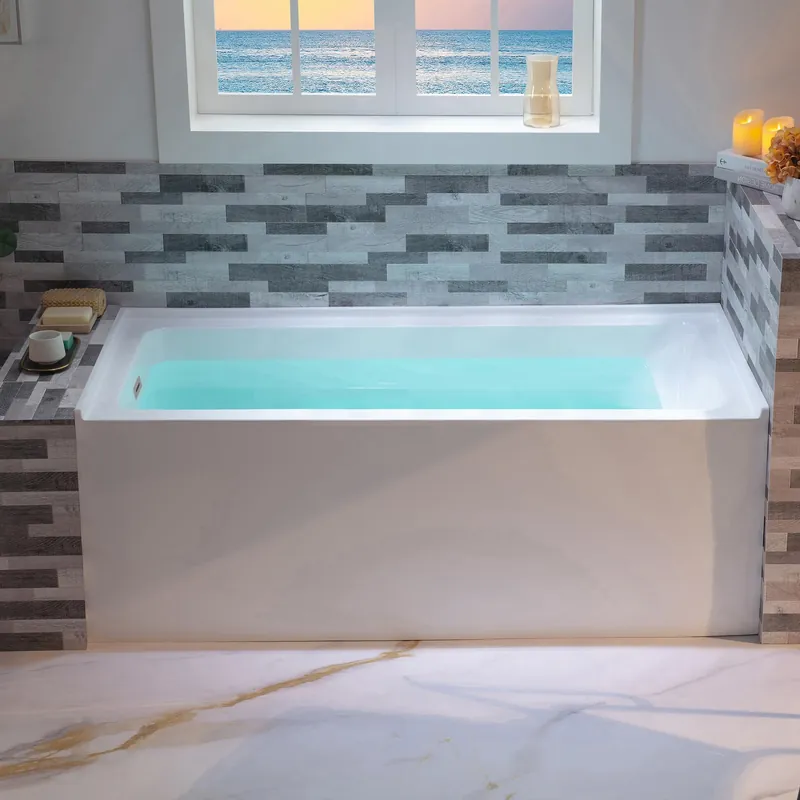 WOODBRIDGE 60" Acrylic Rectangular Alcove Soaking Bathtub in White with Left Drain, Chrome pop-up Drain Included, LB428-L