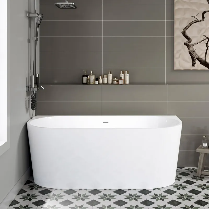 WOODBRIDGE 67 X 30.75 X 23.6" freestanding back-to-wall soaking bathtub with matte black drain included, White WE007