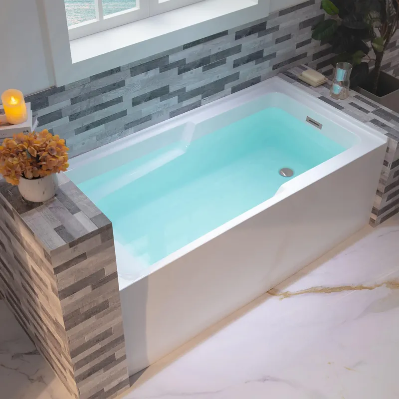WOODBRIDGE 60" Acrylic Rectangular Alcove Soaking Bathtub in White with Right Drain, Chrome Pop-Up Drain Included BA6030R