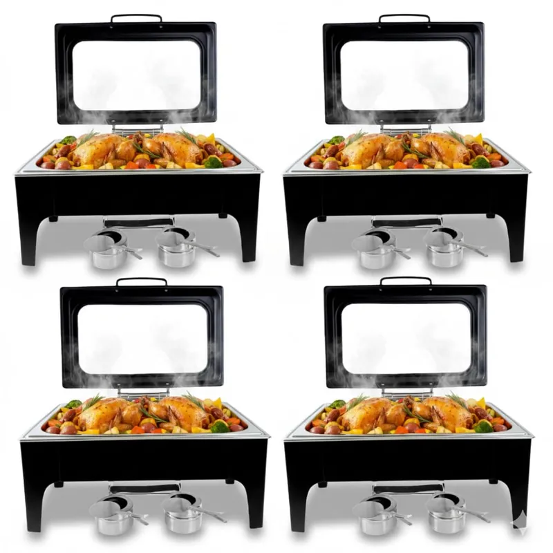DSCJMY Chafing Dishes for Buffet,9.5QT High Grade Chafing Dish Buffet Set,Black Visualized Lid & Smooth Edges & Fuel Frame,Food Warmers for Parties Buffet for Wedding/Event,4 Pack