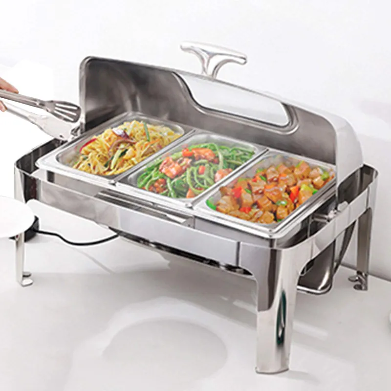 JIIPOREGJ Food Warmers for Parties Buffets Electric, Stainless Steel Chafing Dish Buffet Set with Visible Lid, 13L Commercial Buffet Servers and Warmers for Keeping Food Warm,1/3 Size Pan 13L