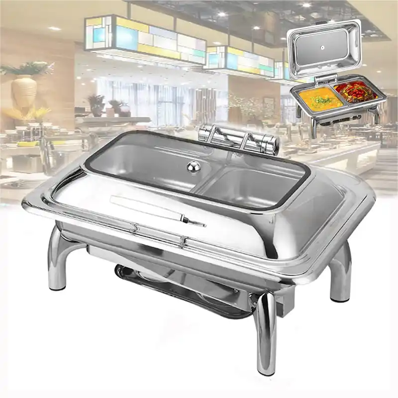 XAWSOP Stainless Steel Chafer Dish, Buffet Servers and Warmers Food Warmer for Parties Warming Tray, Electric Adjustable Temperature Control, Compact Table Top Design,9L-B