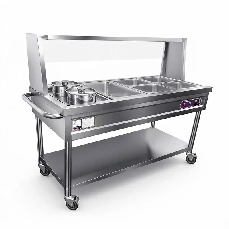 Stainless Steel Commercial Food Warmer, 5 Pans + 2 Pots Server with Lockable Wheels & Undershelf, 30°C-110°C Adjustable Temp Steam Table for Buffet Catering, Party, Restaurant & Hotel