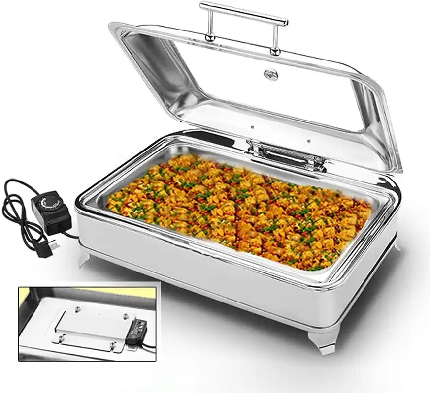 XAWSOP Electric Buffet Server Food Warmers for Parties Buffets Electric,Stainless Steel Buffet Server and Warming Tray,9L,Chafing Dish Buffet Set-Adjustable Temperature +,Gn 1/1