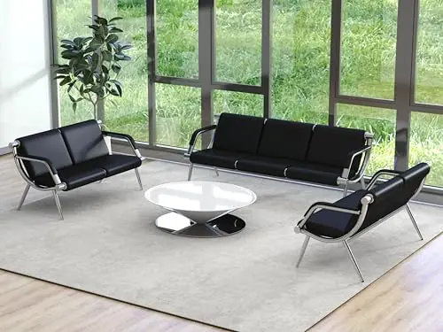 Kinsuite 7-Seat Waiting Room Chairs with PU Leather - 3Pcs Office Waiting Room Bench Reception Chairs