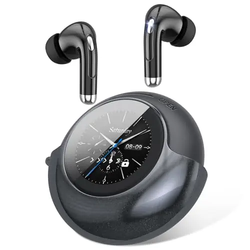 Wireless Earbuds with Smart Touch Screen & 180° Rotating Case – Bluetooth 5.4 Headphones