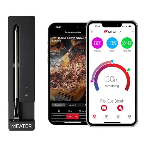 MEATER SE 100% Wireless Smart Meat Thermometer No Wires, No Fuss 165ft Bluetooth Range Dual Temp Sensors Guided Cook System Dishwasher Safe Perfect for BBQ, Grill, Oven, Smoker