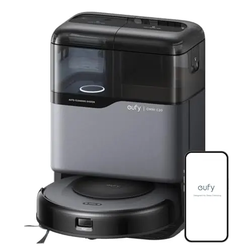 eufy Robot Vacuum Omni C20, 7,000 Pa, 60 Days Self Emptying, Auto Mop Washing, Auto Drying, 3.35" Ultra Slim, Transparent Tanks, Robot Vacuum and Mop Combo