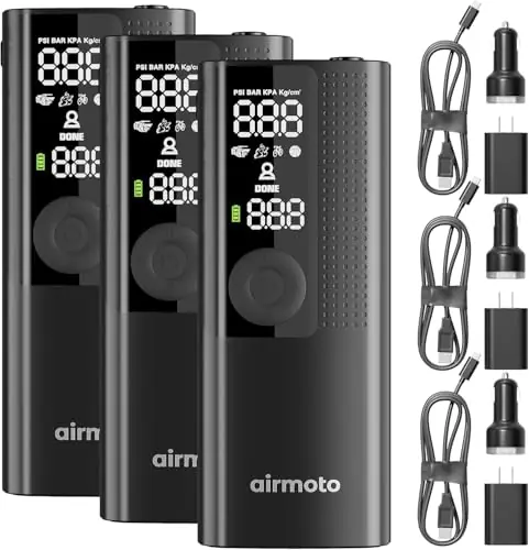 Airmoto and Power Kit Bundle Deal - 3 bundle - Tire Inflator Portable Air Compressor with Power Kit for Charging on The Road - Cordless Air Pump for Car Tires, Motorcycle, Bicycle, Balls (Pack of 3)
