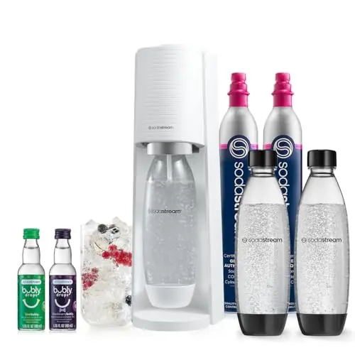 SodaStream - Terra Sparkling Water Maker VALUE BUNDLE CQC CO2 system Includes 2x CO2 Cylinders, 3x 32 Fl Oz Dishwasher Safe Bottles, 2x Bubly Flavor Drops Combine with Pepsi Flavors White