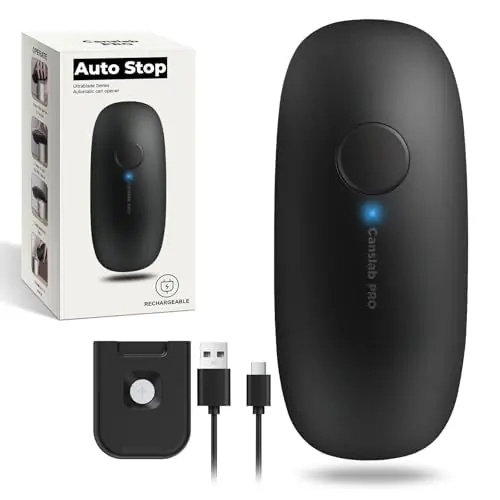 Canslab Ultrablade PRO Auto Stop Can Opener - Rechargeable Electric Can Opener for Kitchen for Seniors with Arthritis - One Touch Side Cut Opener, Smooth Edge, Handfree, Wall Mounted Small Size, Black