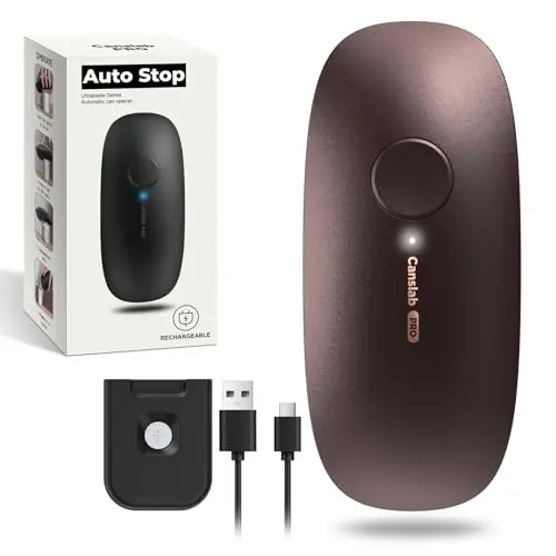 Canslab Ultrablade PRO Auto Stop USB Rechargeable Can Opener for Kitchen for Seniors with Arthritis, Long Battery Life, Handfree One Touch, Side Cut for Smooth Edge, Wall Mounted Small Size, Brown