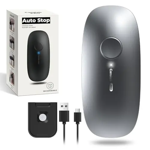 Canslab Ultrablade PRO Auto Stop Can Opener - Rechargeable Electric Can Opener for Kitchen for Seniors with Arthritis - One Touch Side Cut Opener, Smooth Edge, Handfree, Wall Mounted Small, Titanium