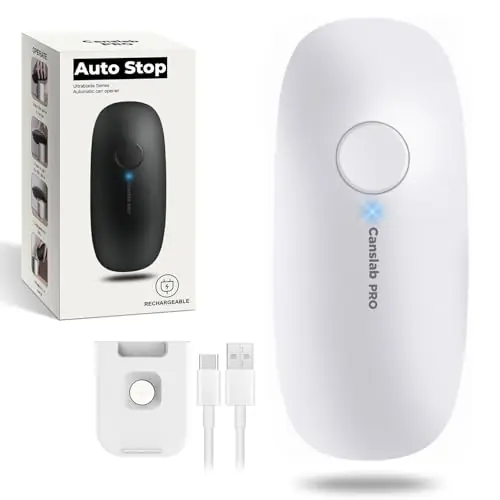 Canslab Ultrablade PRO Auto Stop Can Opener - Rechargeable Electric Can Opener for Kitchen for Seniors with Arthritis - One Touch Side Cut Opener, Smooth Edge, Handfree, Wall Mounted Small Size, White
