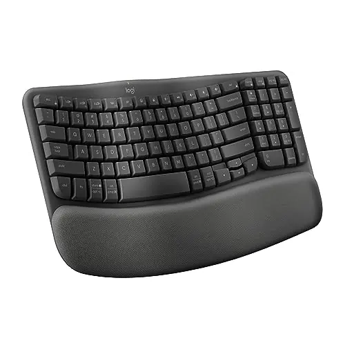 Logitech Wave Keys Wireless Ergonomic Keyboard with Cushioned Palm Rest, Comfortable Natural Typing