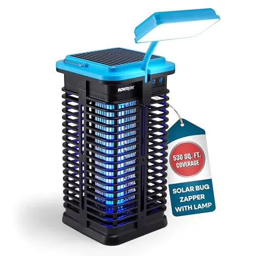 Flowtron Solar Bug Zapper Portable Electric Insect Killer with UV Light & LED Lamp USB-C and Solar Charging for 4000 mAh Battery 530 Sq Ft Coverage from Gnats, Flies for Patio, Yard, Camping