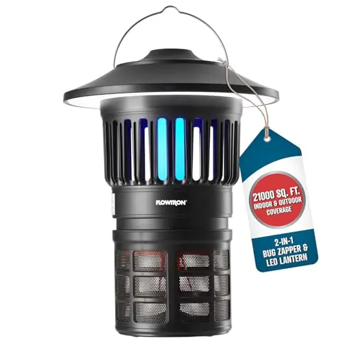 Flowtron Bug Trap Lantern 2-in-1 UV Mosquito Trap & LED Camping Lantern, 21000 Sq Ft Coverage, 4000mAh Rechargeable Battery, Cordless Insect Trap with Fan for Patio Backyard Indoor Outdoor