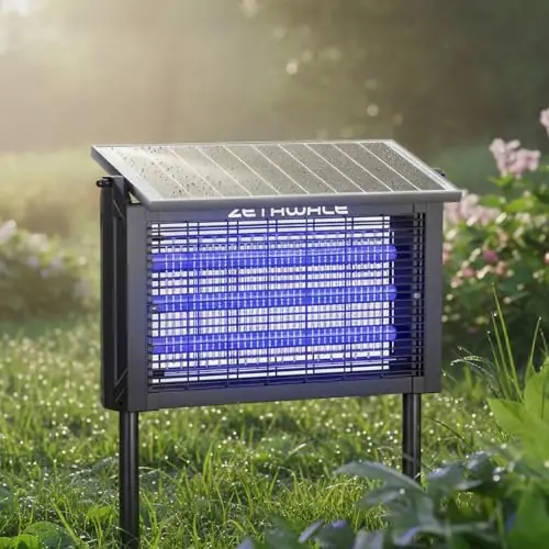 ZETAWALE Solar Bug Zapper Outdoor Mosquitos Zapper Solar Powered Bug Zapper Outdoor Camping Fly Control for 4000 sq.ft Waterproof Fly Killer Solar Mosquito Zapper for Garden Lawn and Back Yard (20W)