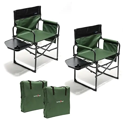 SUNNYFEEL Camping Directors Chair 2 Pack, Heavy Duty,Oversized Portable Folding Chair with Side Table, Pocket for Beach, Fishing,Trip,Picnic,Lawn,Concert Outdoor Foldable Camp Chairs