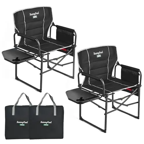 SUNNYFEEL Camping Directors Chair, Heavy Duty,Oversized Portable Folding Chair with Side Table, Pocket for Beach, Fishing,Trip,Picnic,Lawn,Concert Outdoor Foldable Camp Chairs