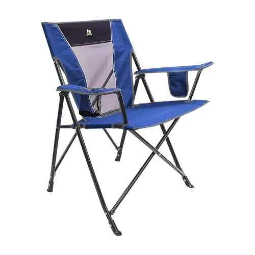 GCI Outdoor Comfort Pro Camping Chair Collapsible Folding Chair with Durable Armrests, Drink Holder & Portable Carry Bag — Heathered Royal