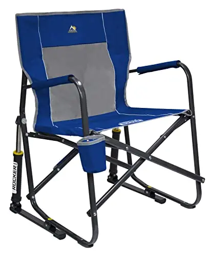 GCI OUTDOOR Freestyle Rocker Camping Chair Portable Folding Rocking Chair with Solid, Durable Armrests, Drink Holder & Comfortable Backrest — Royal Blue