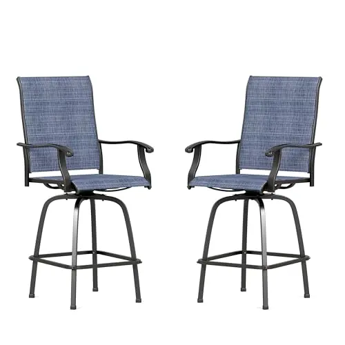 Sophia & William Patio Swivel Bar Stools Set of 2, Bar Height Patio Chairs, High Top Patio Chairs, Supports 300 lbs (Blue Fabric)