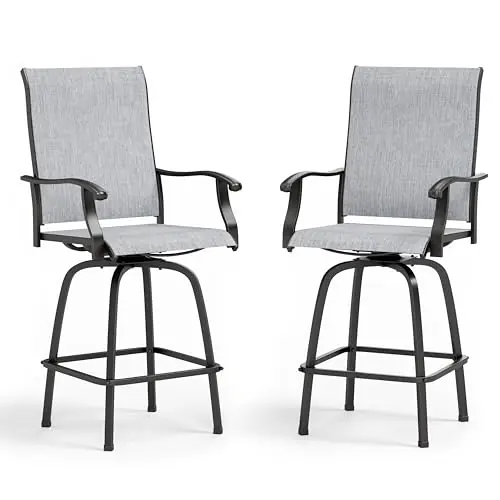 Sophia & William Swivel Bar Stools Set of 2, Bar Height Chairs, Outdoor Bar Chairs, High Top Patio Chairs, Supports 300 lbs (Grey Fabric)