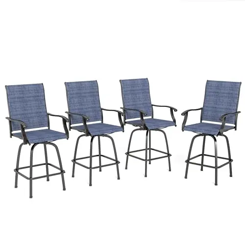 Sophia & William Patio Swivel Bar Stools Set of 4, Bar Height Patio Chairs, High Top Patio Chairs, Supports 300 lbs (Blue Fabric)