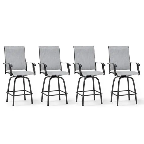Sophia & William Outdoor Bar Stools Set of 4, Bar Height Patio Chairs, Outdoor Swivel Bar Stools High Top Patio Chairs, Supports 300 lbs (Grey Fabric)