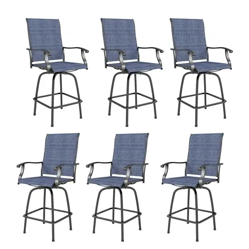 Sophia & William Patio Swivel Bar Stools Set of 6, Bar Height Patio Chairs, High Top Patio Chairs, Supports 300 lbs (Blue Fabric)