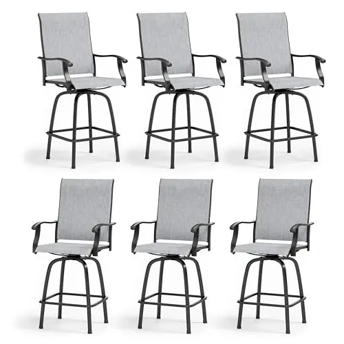 Sophia & William Swivel Bar Stools Set of 6, Outdoor Bar Height Chairs, High Top Patio Chairs, Supports 300 lbs (Grey Fabric)