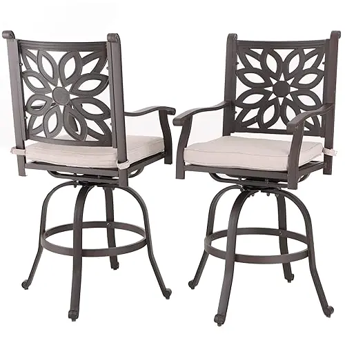 Sophia & William Cast Aluminum Patio Bar Chairs Set of 2, Bar Height Swivel Outdoor Bar Stools Chairs, Counter Height Outdoor Barstools, Brown, Load Capacity 350 lbs